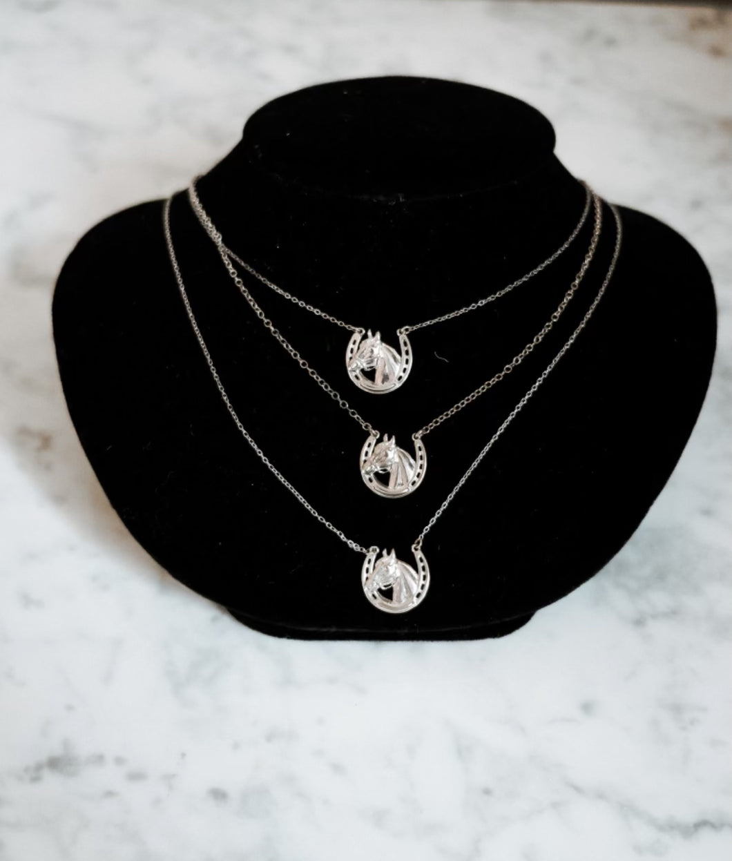 SJC-Sterling silver horseshoe/horse head necklace