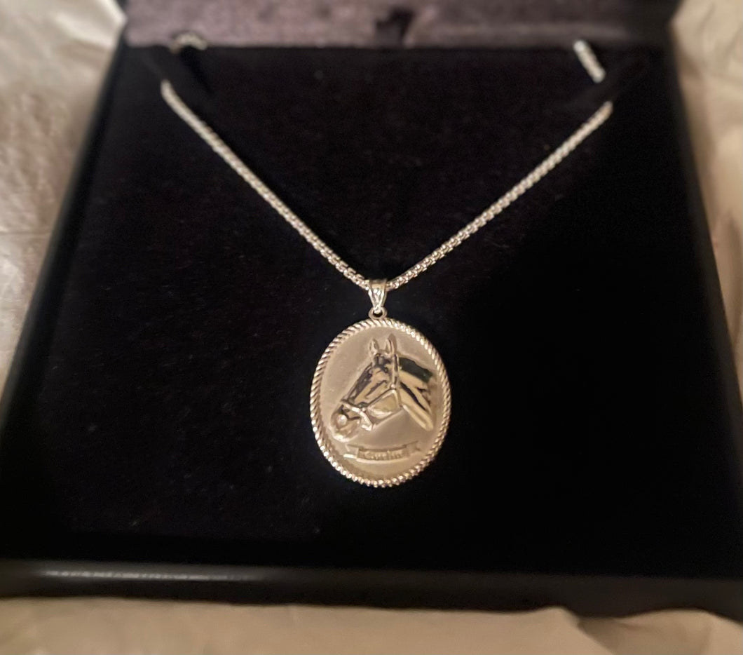 SJC-Large Curlin pendant on 20” chain. Sterling silver